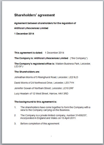 Shareholders Agreement Template - Sample Download